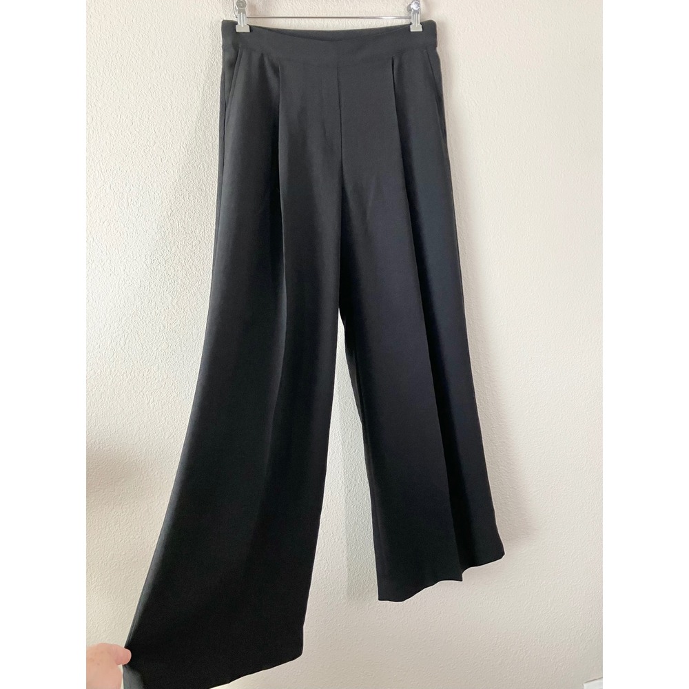 SPANX Crepe Pleated Wide Leg Trouser L Pull-On Pants Career Minimalist Black